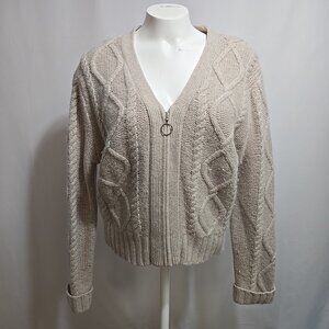 Vintage Croft Barrow Cardigan Sweater Womens M Beige Angora Lambswool Cable Knit